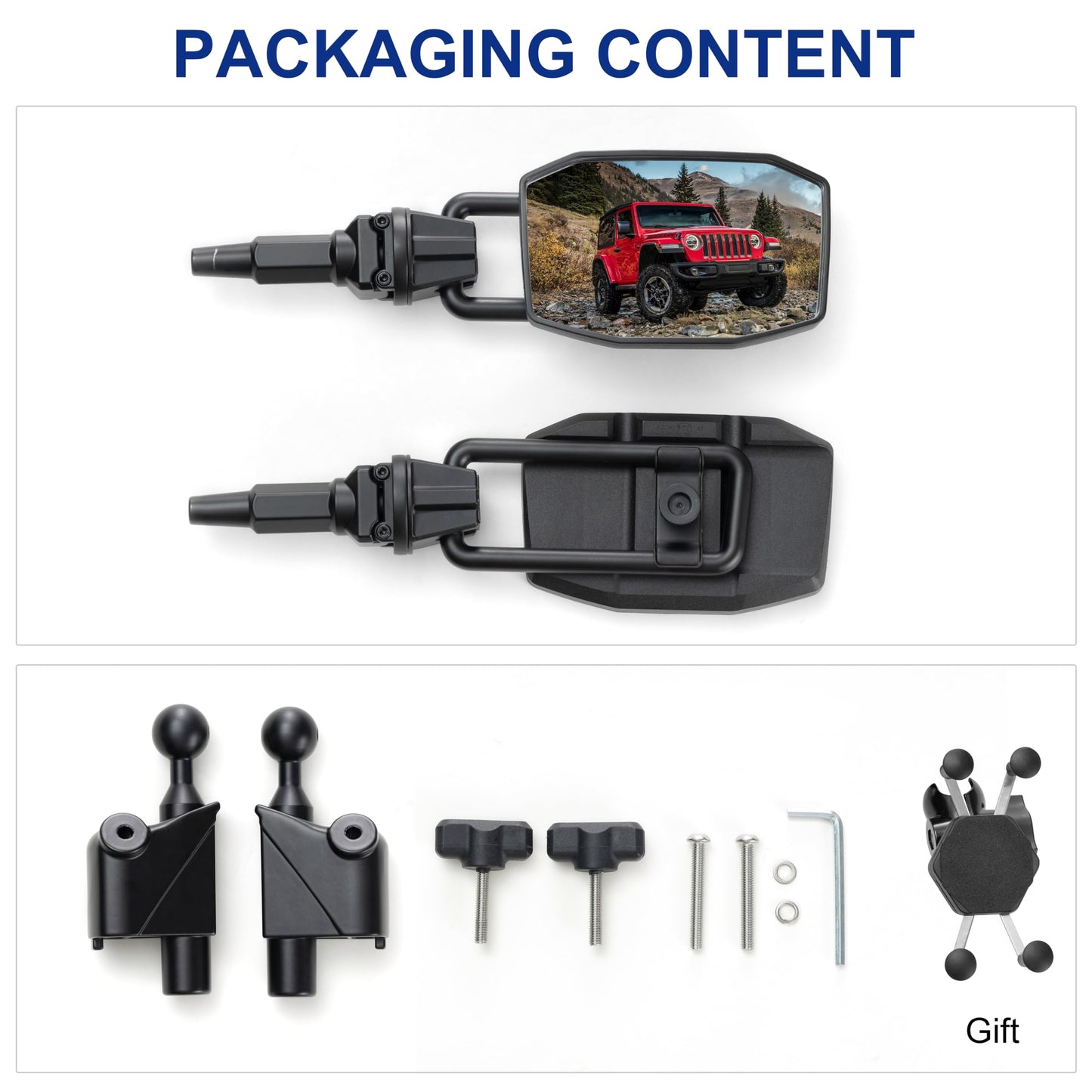 Quick Release Mirrors for 2018-2023 Jeep Wrangler JL & Gladiator JT (Patent Design)
