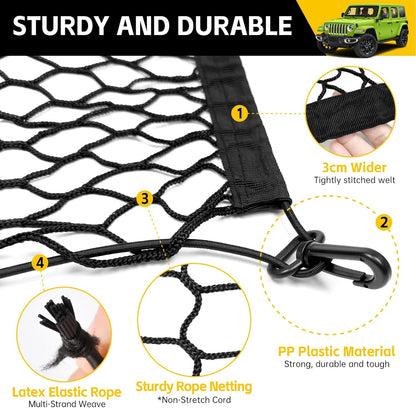 Trunk Cargo Net for 2019-2025 Jeep Wrangler JL 4XE 4 Door Trunk Organizer Net Anti-Slip Rear Mesh Cargo Netting for 19-25 Wrangler JL JLU 4XE SUV Accessories