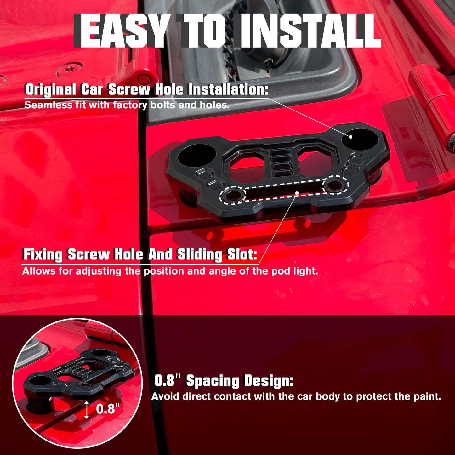 Hood & A-Pillar Light Mounts for 2018-2025 Jeep Wrangler JL & Gladiator JT