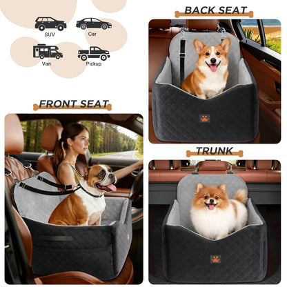 Small/Medium Dog Car Seat w/Side Opening - Thick Cushion, Detachable Washable, 35 lb Capacity (Grey)