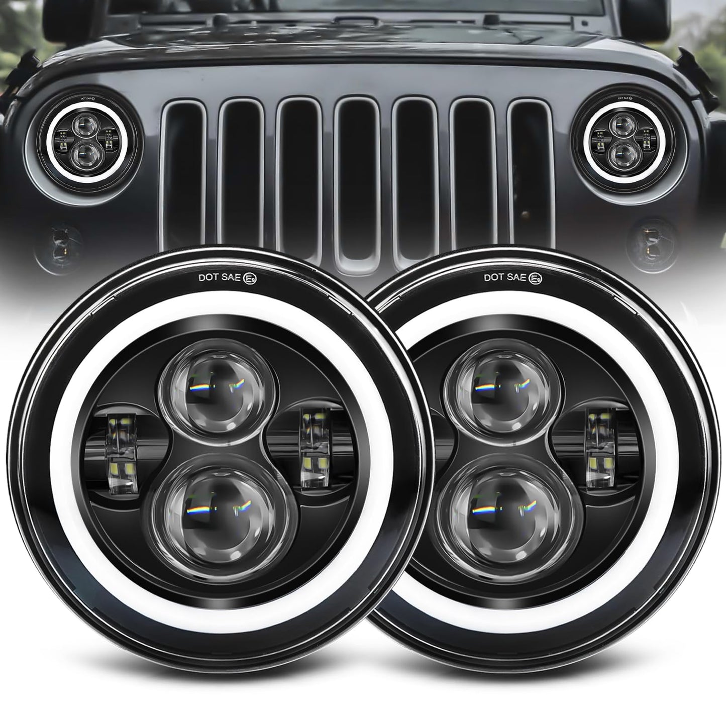 DOT Approved 7" Round LED Headlights with Halo & Signals - Universal Fit