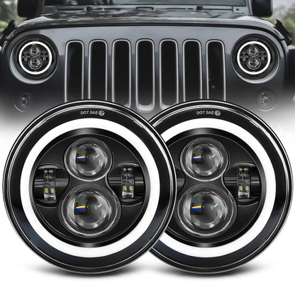 DOT Approved 7" Round LED Headlights with Halo & Signals - Universal Fit