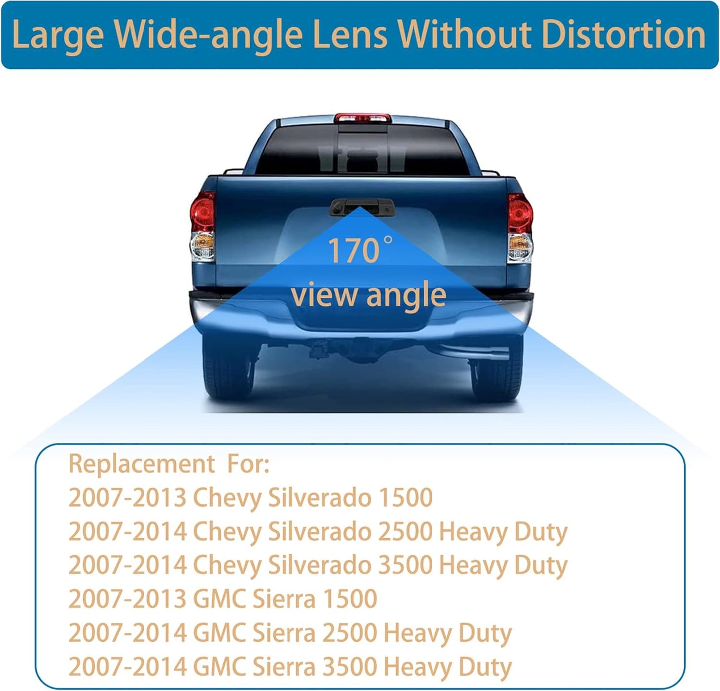 Tailgate Handle Backup Camera for 2007-2014 Chevy/GMC HD/1500 - 170° View, Waterproof