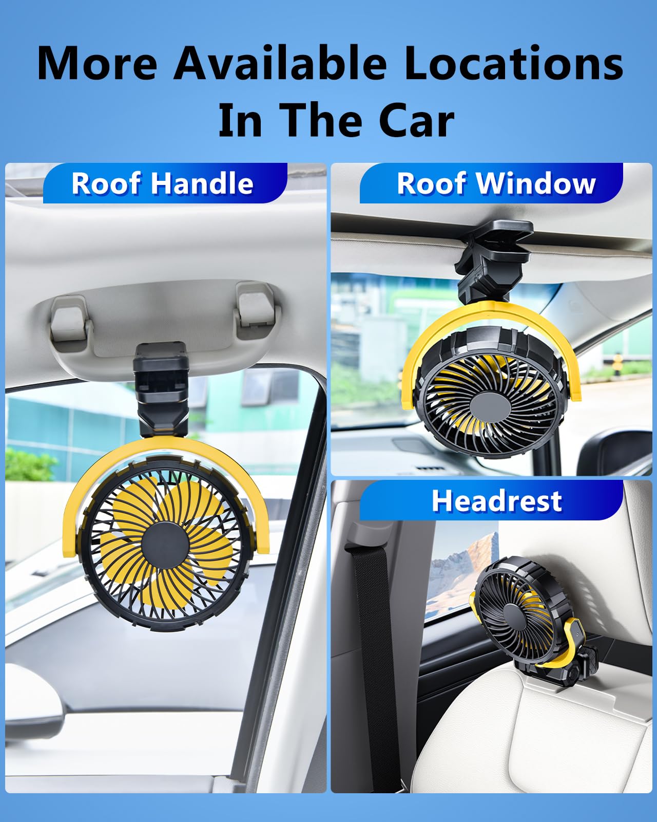 Portable Rechargeable Car Fan for Back Seat & Stroller, Quiet 360° Rotation