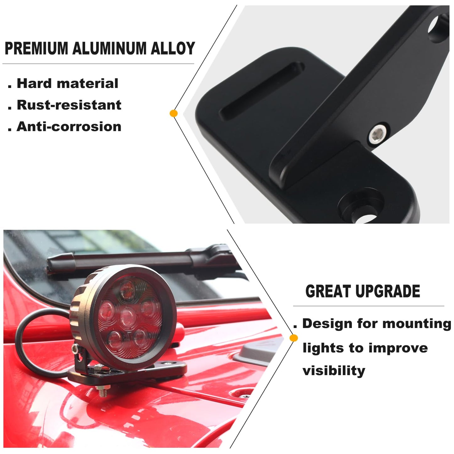 Black A-Pillar Light Mounts for 2018-2024 Jeep Wrangler JL