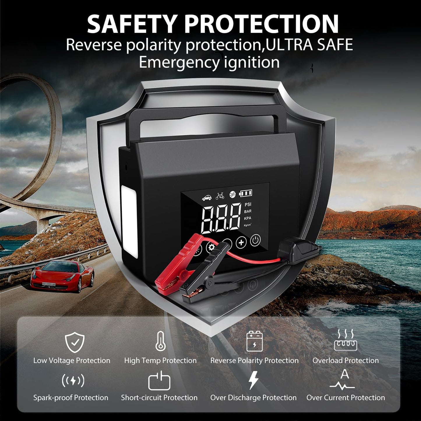 4000A Jump Starter & 150PSI Air Compressor - 15000mAh Power Bank for All Gas/8.0L Diesel, Type-C