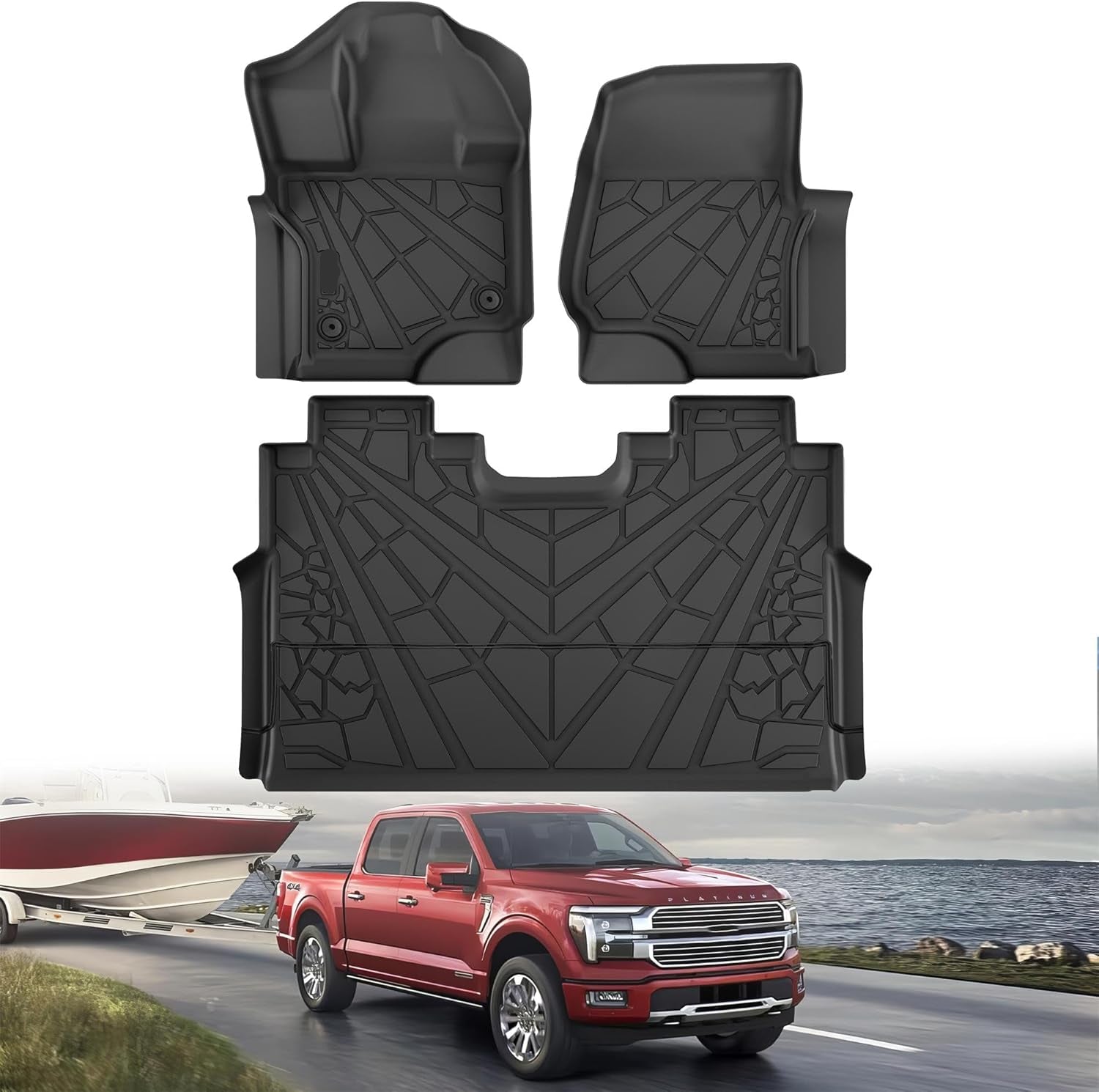 KARPAL Floor Mats Fit 2015-2024 2025 Ford F-150 SuperCrew (Includes 22-25 Lightning) Custom Fit TPE All Weather F150 Accessories 1st Floor Mats & 2-in-1 Rear Floor Mat