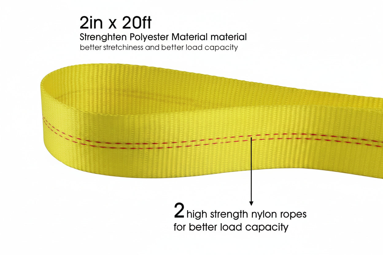 20,000 lb Tow Strap (2"x20') - Heavy Duty Recovery Rope for Jeep/Truck/SUV