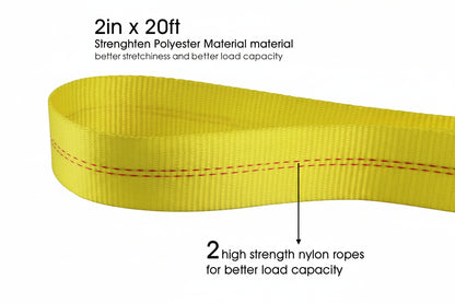 20,000 lb Tow Strap (2"x20') - Heavy Duty Recovery Rope for Jeep/Truck/SUV