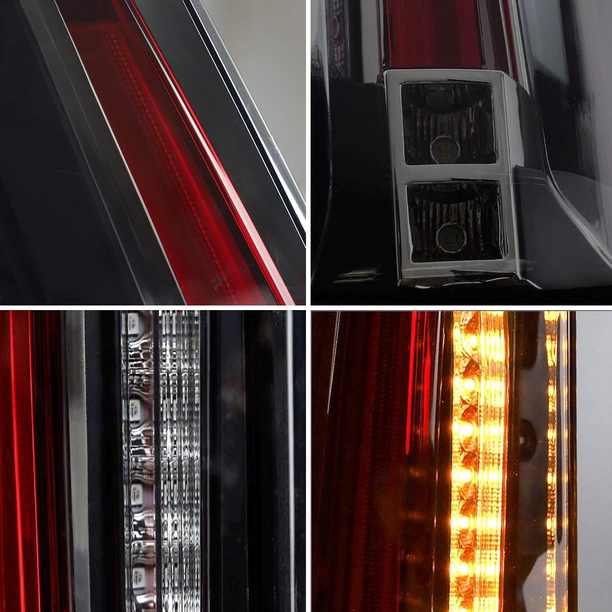 YUANZHENG Full LED Tail Lights Assembly for [GMC Yukon, Chevrolet Tahoe Suburban 3rd Gen SUV 2007-2014 (NO Need Bulbs)] Rear Tail Lamps with Amber Turn Signal, YAB-KLD-0156B (Red)
