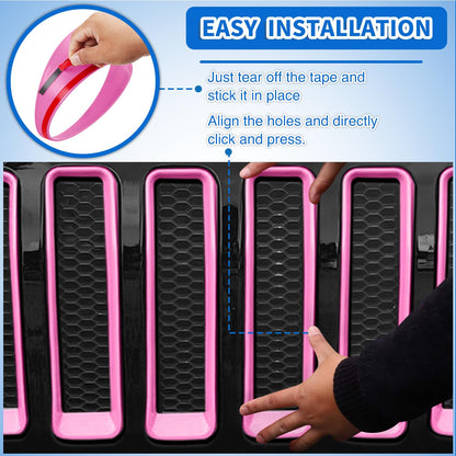 Pink Grille & Headlight Trim Set (9 PCS) for Jeep Wrangler JL 2018-2023