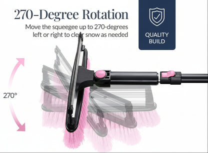 39" Extendable Snow Brush with Squeegee & Ice Scraper - 270° Pivot, Pink