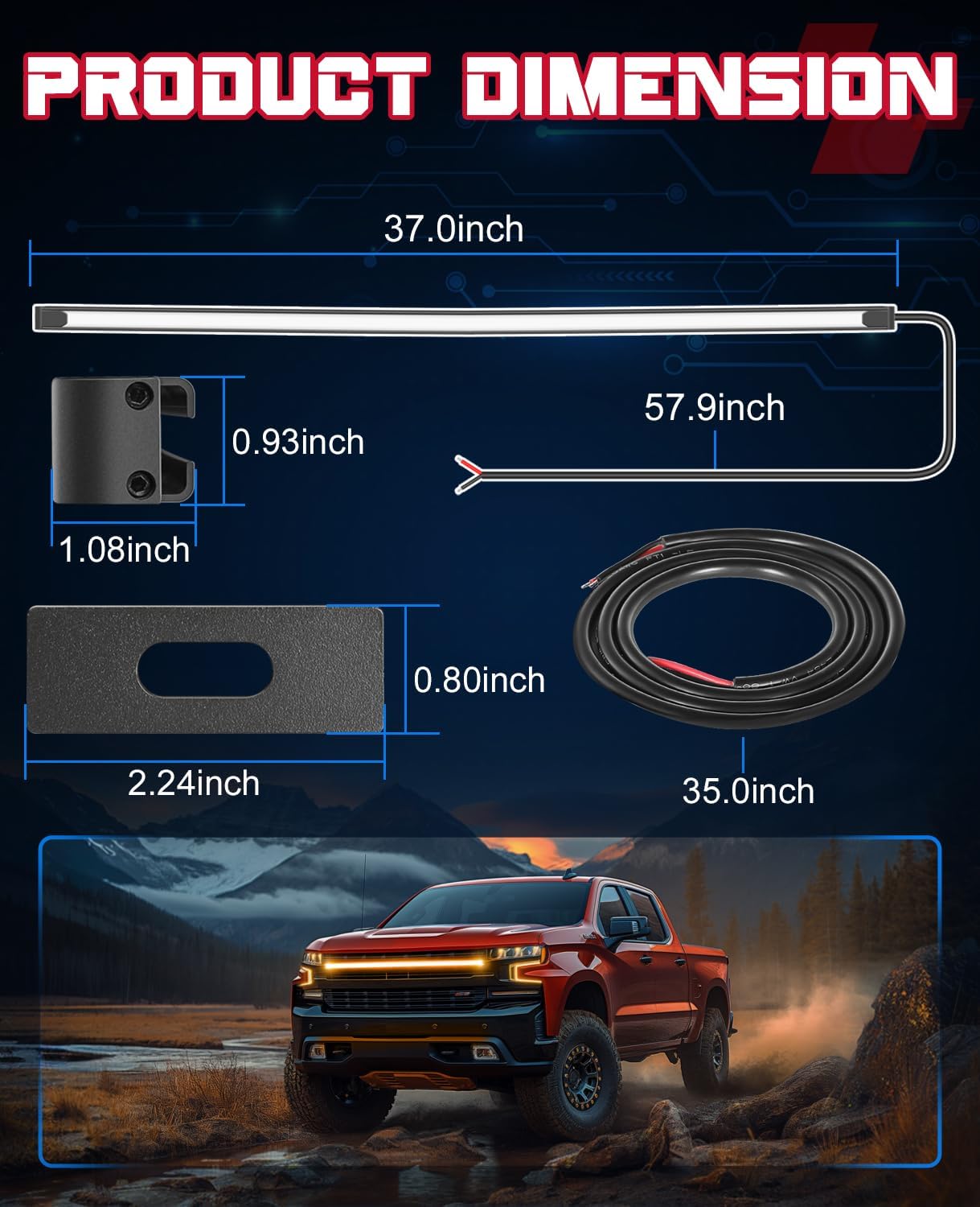 OFFROADTOWN Amber LED Grille Light for 2014-2018 Chevy GM Silverado 37 Inch Curved Amber LED Grille Light Bar Kit DRL Silverado Accessories Warning Lighting Front Grille Mount