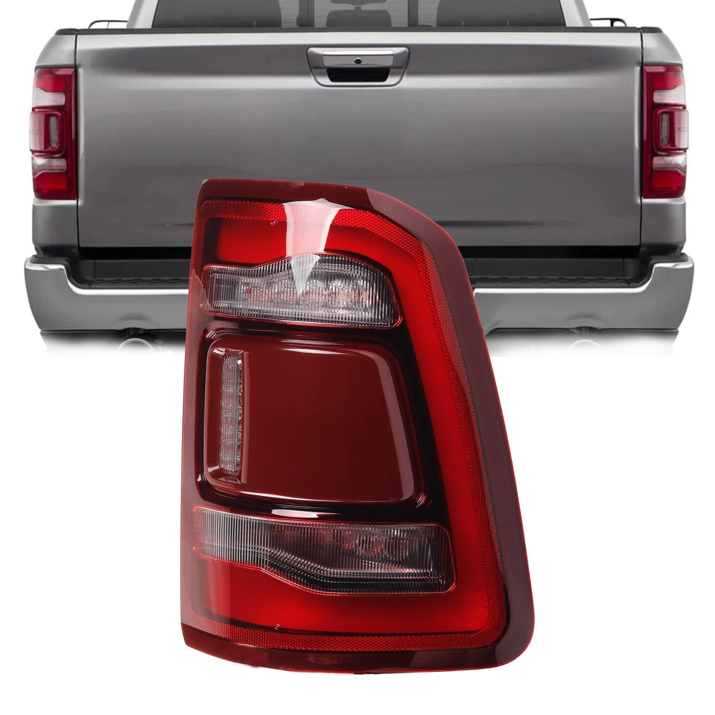 Dasbecan Left Driver Side Tail Light Assembly Rear Lamp LED Type Compatible With Dodge Ram 1500 2019 2020 2021 2022 2023 Blind spot module can be installed (Red Cover)