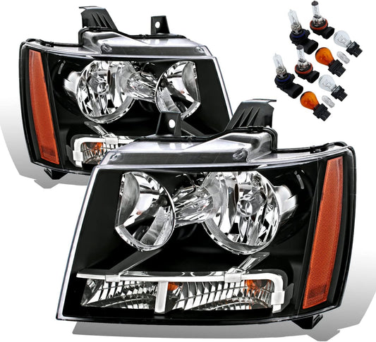 Halogen Car Headlight Pair With Bulbs and Harness Replacement For Chevy Tahoe Suburban Avalanche