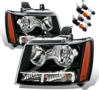 Halogen Car Headlight Pair With Bulbs and Harness Replacement For Chevy Tahoe Suburban Avalanche - OHMU