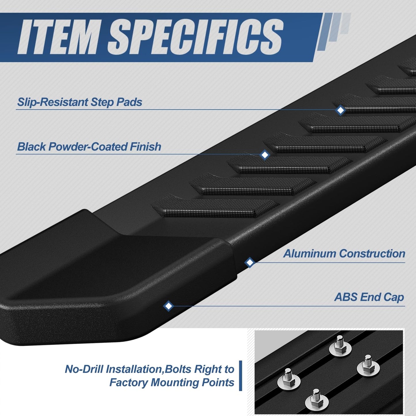 6" Aluminum Black Running Boards for 2015-2026 Ford F-150/F-250/F-350 SuperCrew - Powder-Coated