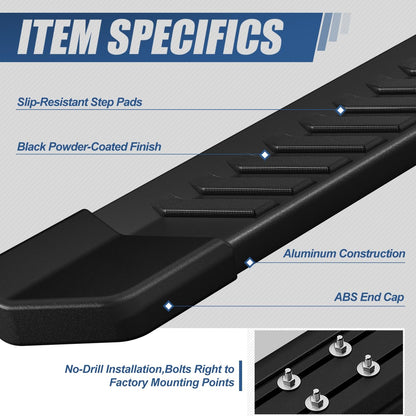 6" Aluminum Black Running Boards for 2015-2026 Ford F-150/F-250/F-350 SuperCrew - Powder-Coated