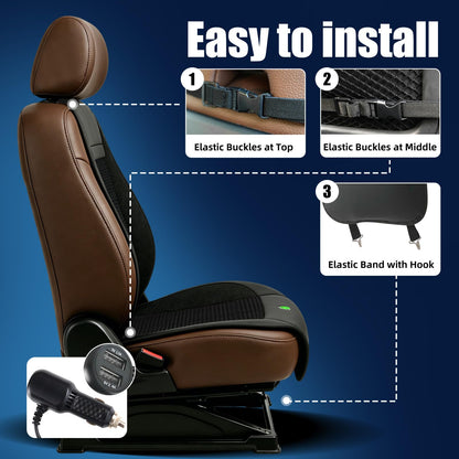 Ventilated Car Seat Cushion with 2 Fans, 3-Speed Cooling, Universal Fit