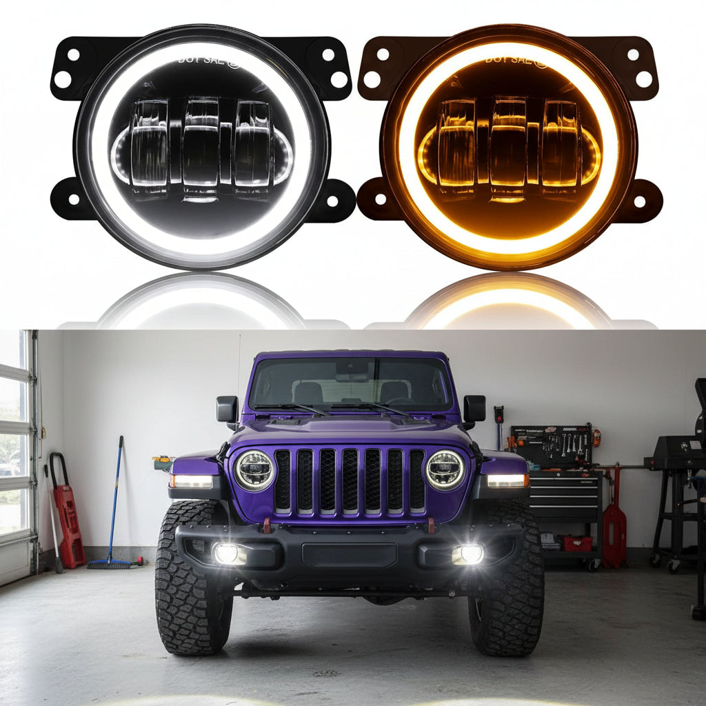 DOT Approved 4" 60W LED Fog Lights for 2007-2018 Jeep Wrangler JK - with DRL & Signal