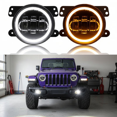 DOT Approved 4" 60W LED Fog Lights for 2007-2018 Jeep Wrangler JK - with DRL & Signal
