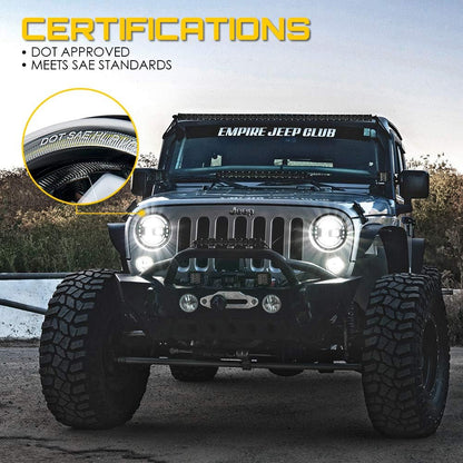 7" LED Round Headlights Compatible with 1997-2018 Jeep Wrangler JK JKU LJ CJ TJ Hummer H1 H2, Halo Ring Headlamps DOT Approved, High/Low Sealed Beam, Plug & Play, Black