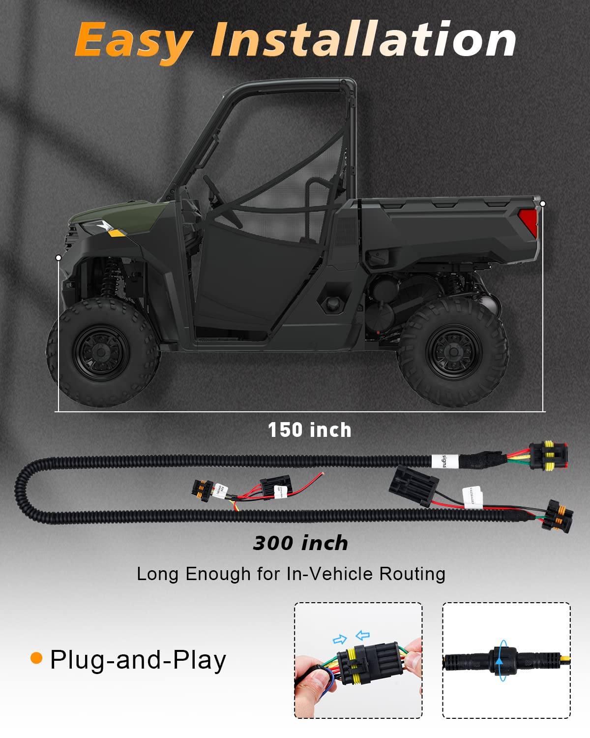 Universal UTV ATV Plug and Play Street Legal Turn Signal Kit with Harness, Column Switch, Horn, LED Blinkers - OHMU