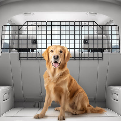 Triple-Folding Adjustable Dog Barrier - Heavy-Duty Wire Mesh for SUV/Van Cargo Area, Universal Fit