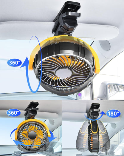 Portable Rechargeable Car Fan for Back Seat & Stroller, Quiet 360° Rotation