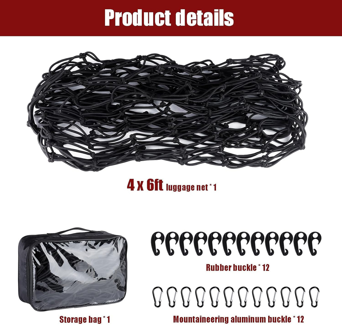 Heavy-Duty 4'x6' Stretch Cargo Net (to 10'x15') - 4"x4" Mesh, 24 Clips for Ford/Chevy/Ram/Toyota