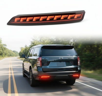 Red Lens Rear Fog Bumper Reflector Brake Tail Sequential Flash Signal LED Lights Lamp Compatible with Chevrolet Chevy Suburban Tahoe GMC Yukon/Denali 2021-2024 Accessories (SMOKED)