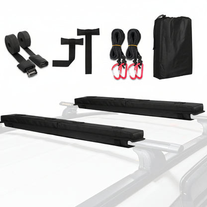 Soft Roof Rack Pads Kit (30") for Surfboard/Kayak - 2 Straps/Ropes/Hood Loops, Storage Bag Included