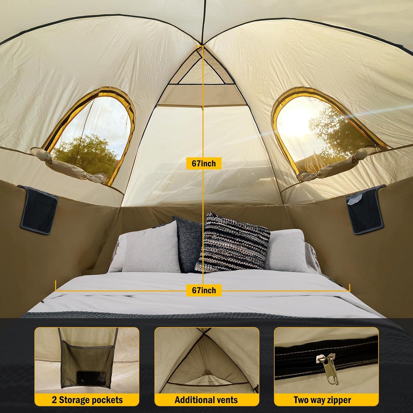 PU5000 Oxford Truck Tent with Awning for 5.5'-6.3' Beds - Fits Chevy, Ram, F-150 & More