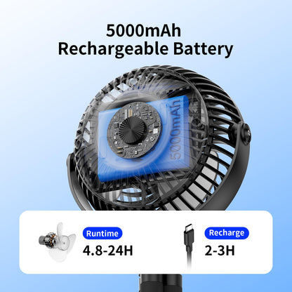 Portable Rechargeable 3-Speed Clip-On Fan for Car, Stroller, Crib