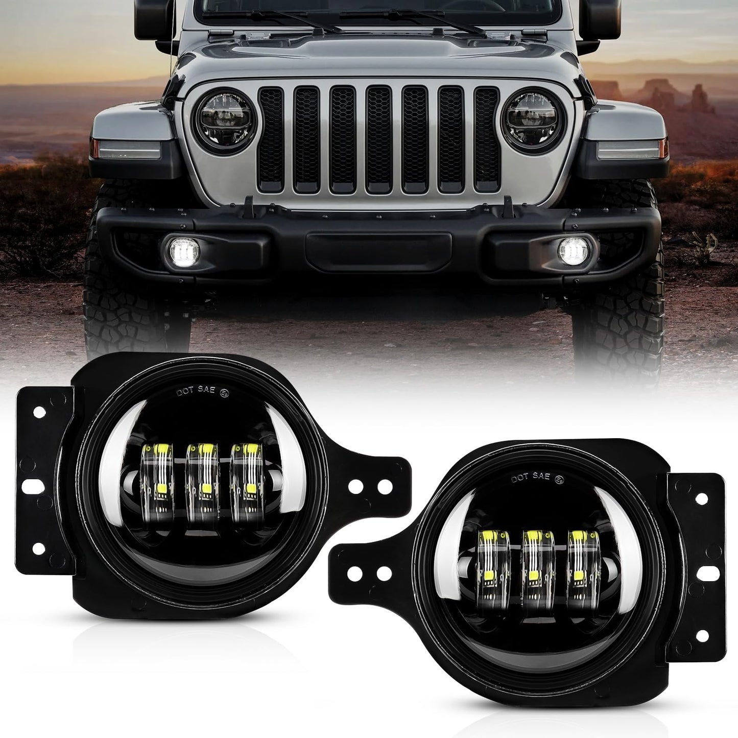 4-inch 30W Round LED Fog Lights for Jeep Wrangler JL/JLU