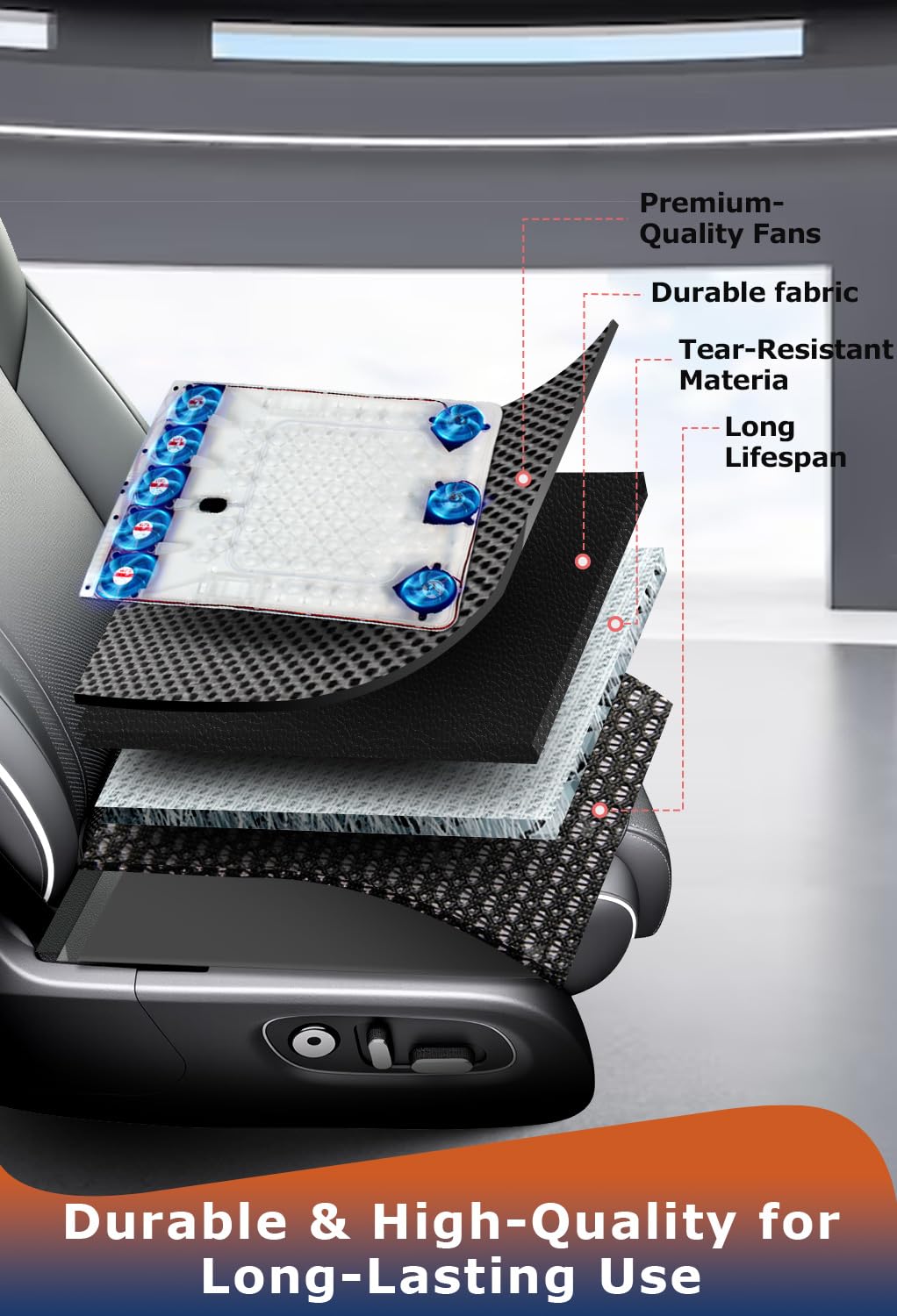 Ventilated 8-Fan Car Seat Cushion for Commutes & Road Trips