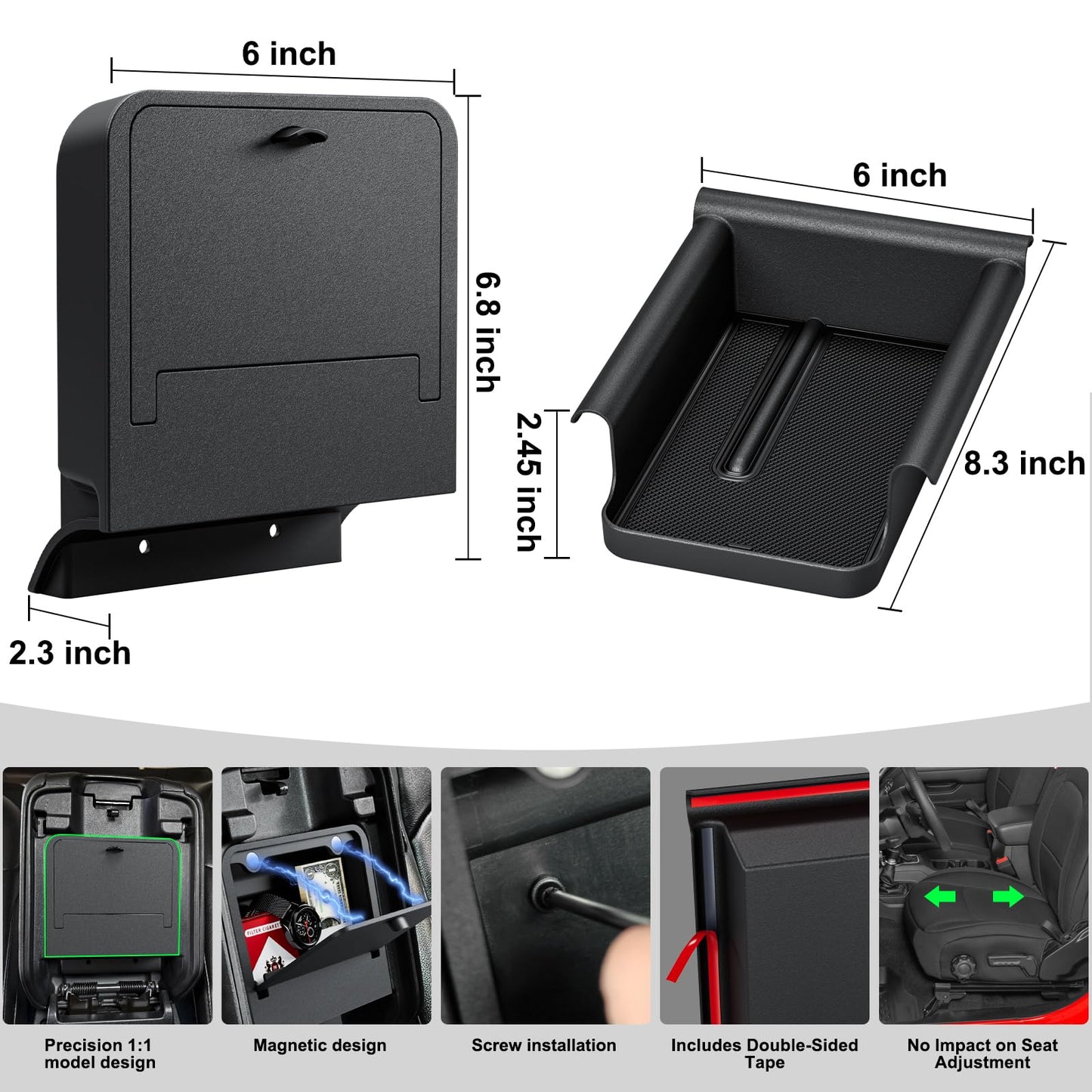 Front Under Seat Storage Organizer (2-PCS) for 2018-2026 Jeep Wrangler JL & Gladiator JT (Excludes Power Seats)