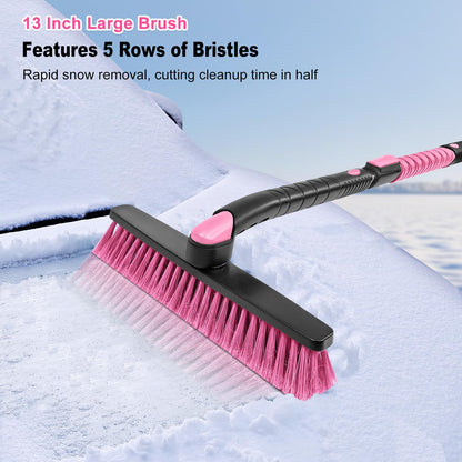 48" Extendable Snow Brush with 360° Pivoting Head - Pink (Fits SUV/Truck)