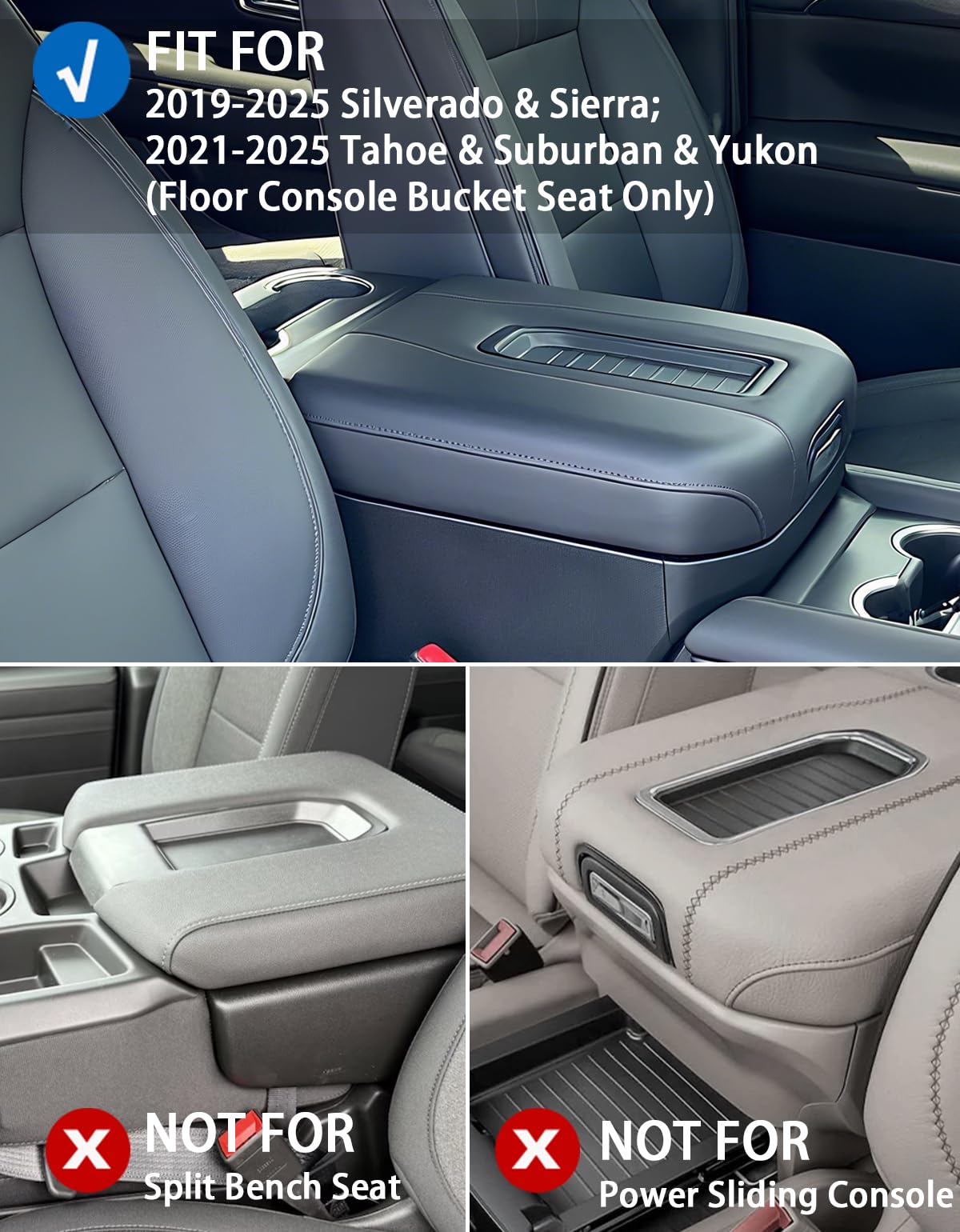 Thickened Console Cover (1.2") for 2019-2025 Chevy/GMC Trucks & SUVs (Bucket Seats) - 2 Pockets
