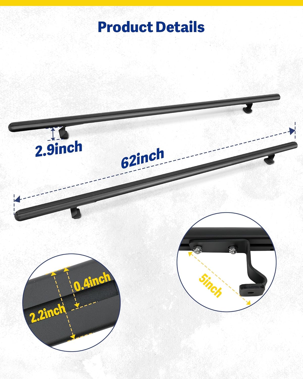 500 lb Truck Topper Ladder Rack (60" Aluminum) - Black for Van/Truck Cap