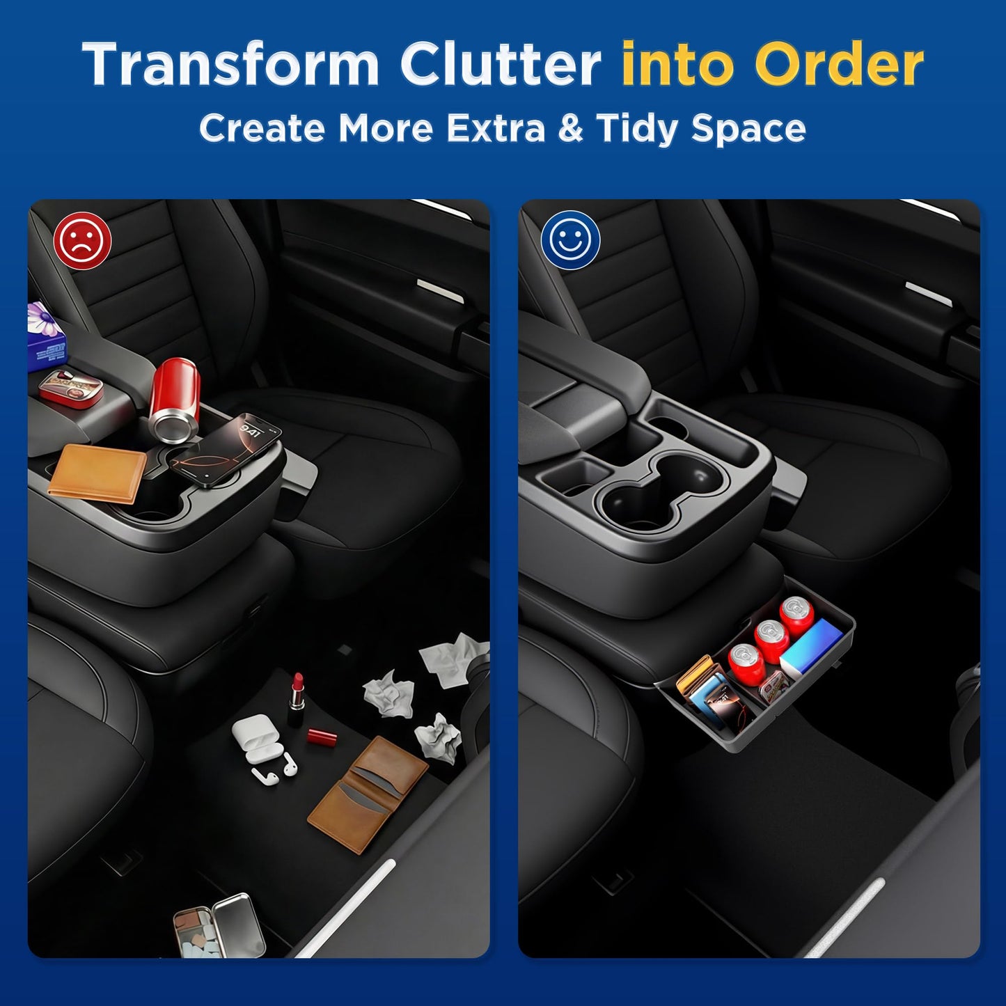 Hanging Console Organizer Tray for 2019-2026 Chevy/GMC 1500 & HD (Split-Bench Seat Only) - Black