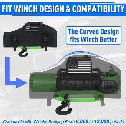American Flag Winch Cover - Heavy Duty 900D Waterproof for 8000-12000 lbs Winches
