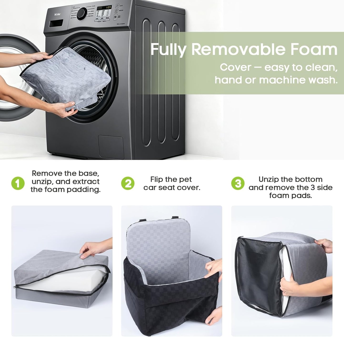 Elevated 6" Dog Booster Seat - Memory Foam, 26 lb Capacity, Removable Cover w/Storage Pockets