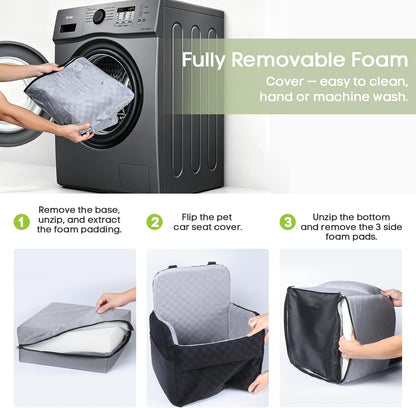 Elevated 6" Dog Booster Seat - Memory Foam, 26 lb Capacity, Removable Cover w/Storage Pockets