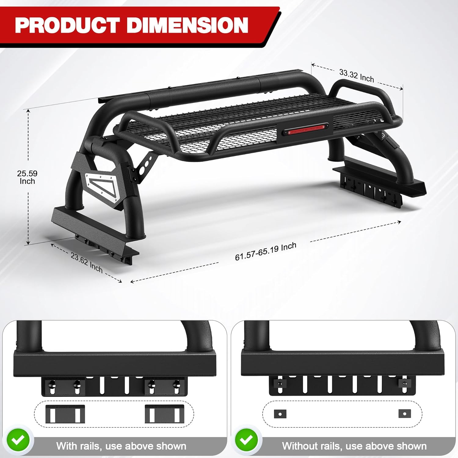 Truck Roll Bar with Cargo Carrier Basket for Full Size Trucks Heavy Duty Chase Rack Sport Bar Compatible with Ford F150, Ram 1500, Chevy Silverado, Tundra, Titan & GMC Sierra