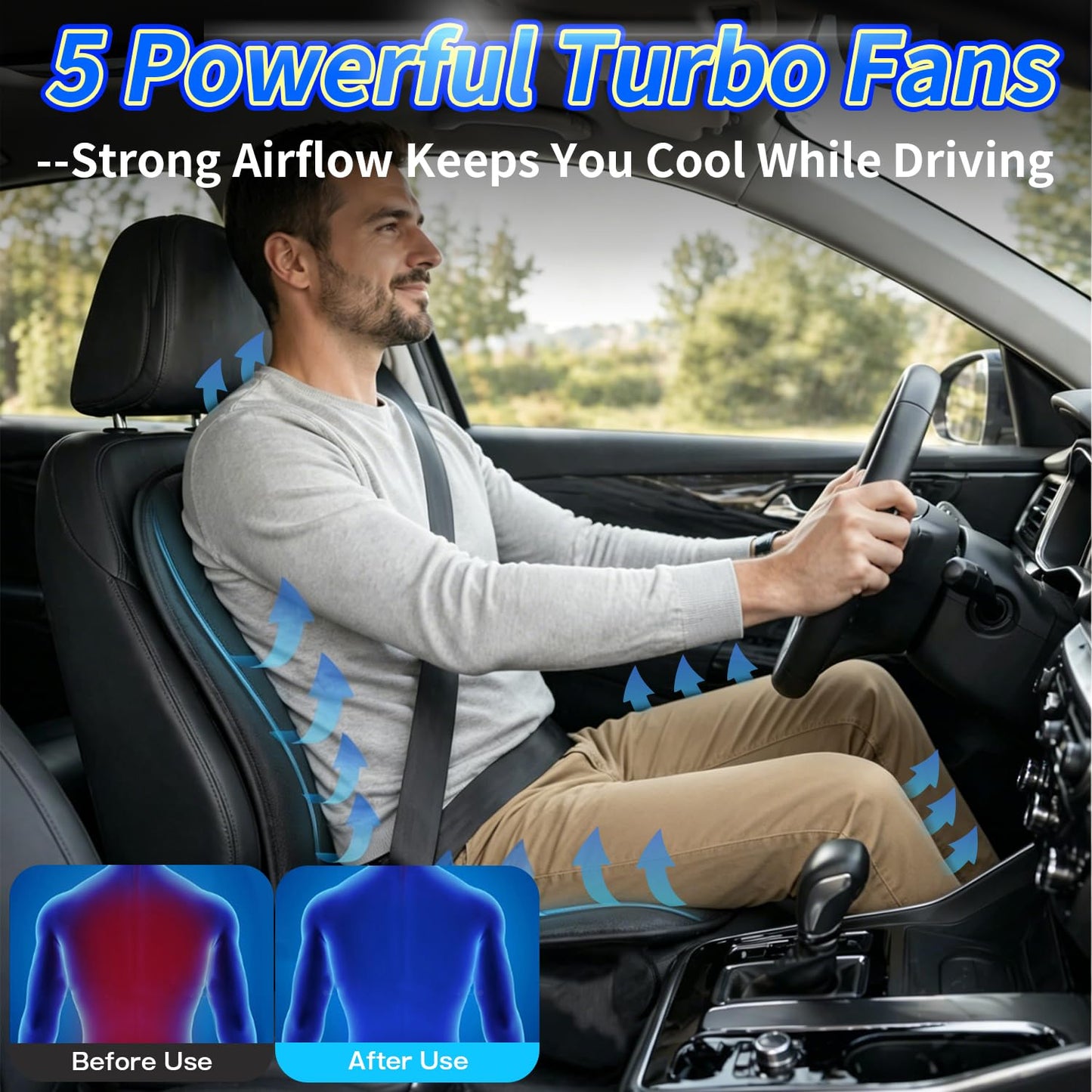 Cooling Ventilated Car Seat Cushion with 5 Fans