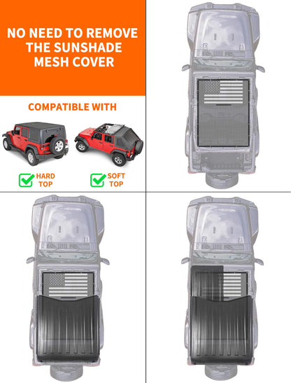 American Flag Mesh Roof Shade for 2018-2023 Jeep Wrangler JL 4XE 4-Door - Black