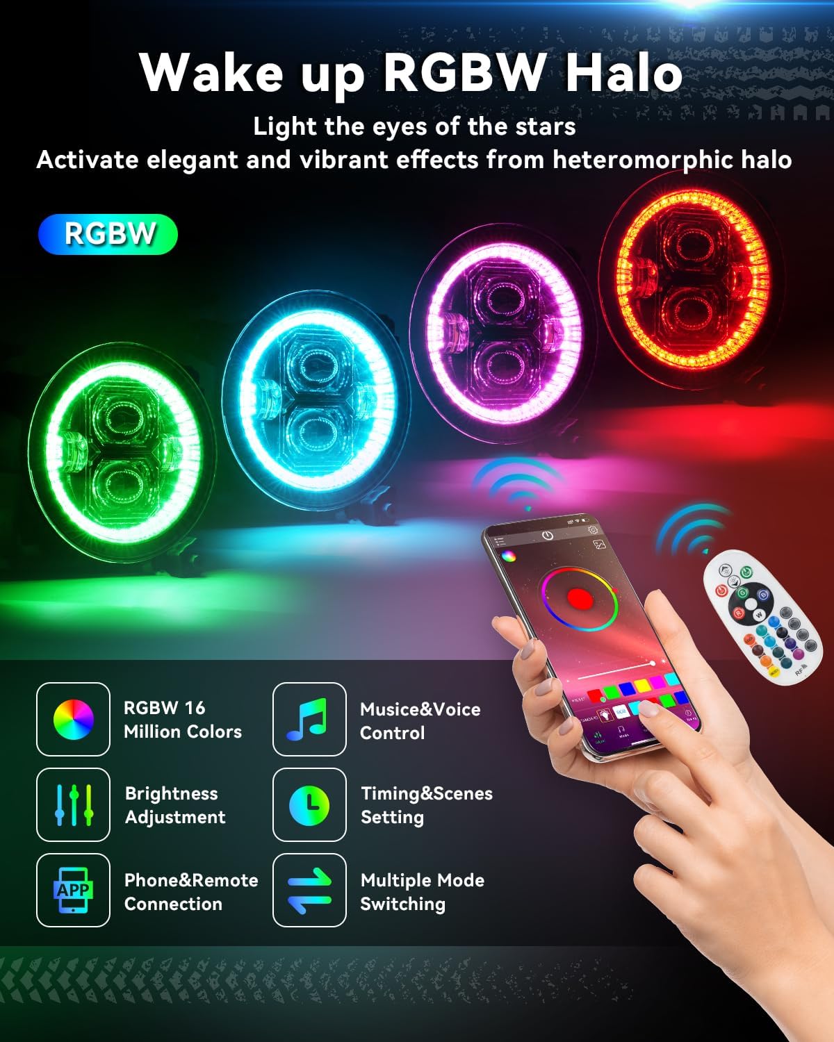 9" RGB Halo LED Headlights with APP Control for Jeep JL & Gladiator JT (2018-2025)
