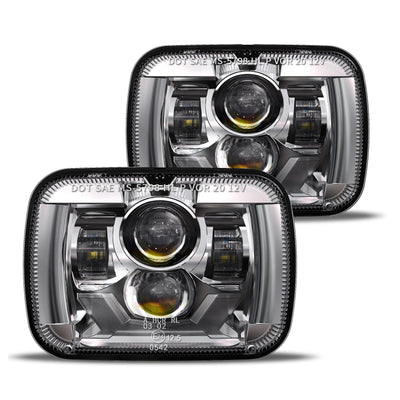 H6054 5x7 LED Headlights, Pair, Sealed Beam Replacement with DRL, Turn Signals & Hi/Lo Beam for Jeep Cherokee XJ, Wrangler YJ, Ford, Chevy, GMC, Toyota, Nissan & Dodge