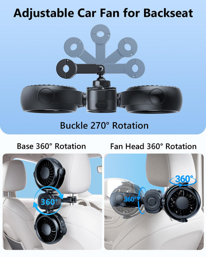 Backseat Car Fan with Magsafe Holder, 3 Speeds, Rechargeable